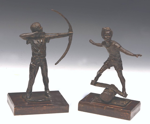 Appraisal: JILL COWIE SANDERS British - A pair of bronze figures