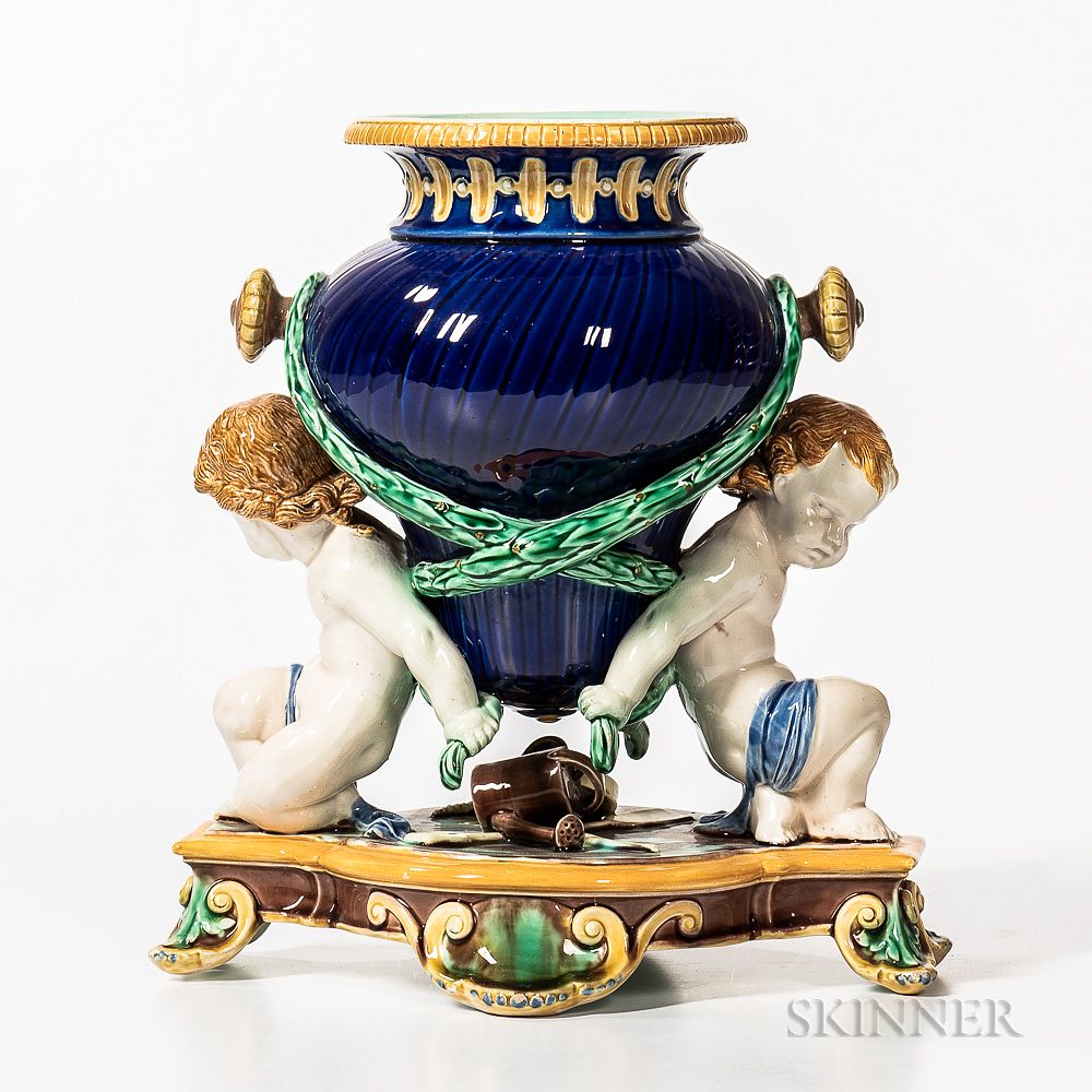 Appraisal: Wedgwood Majolica Figural Trentham Vase Wedgwood Majolica Figural Trentham Vase