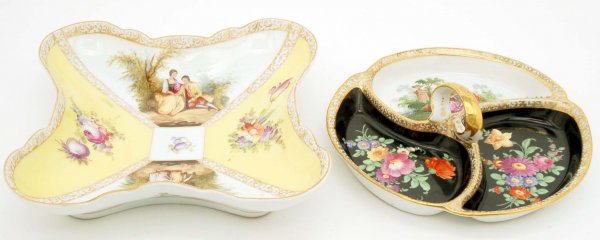 Appraisal: Two pieces of Dresden porcelain with polychrome floral and Watteau