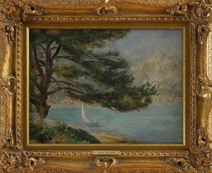 Appraisal: ATTRIBUTED TO EMILE AUGUSTIN DELOBRE SEASCAPE WITH SAILBOAT Oil on