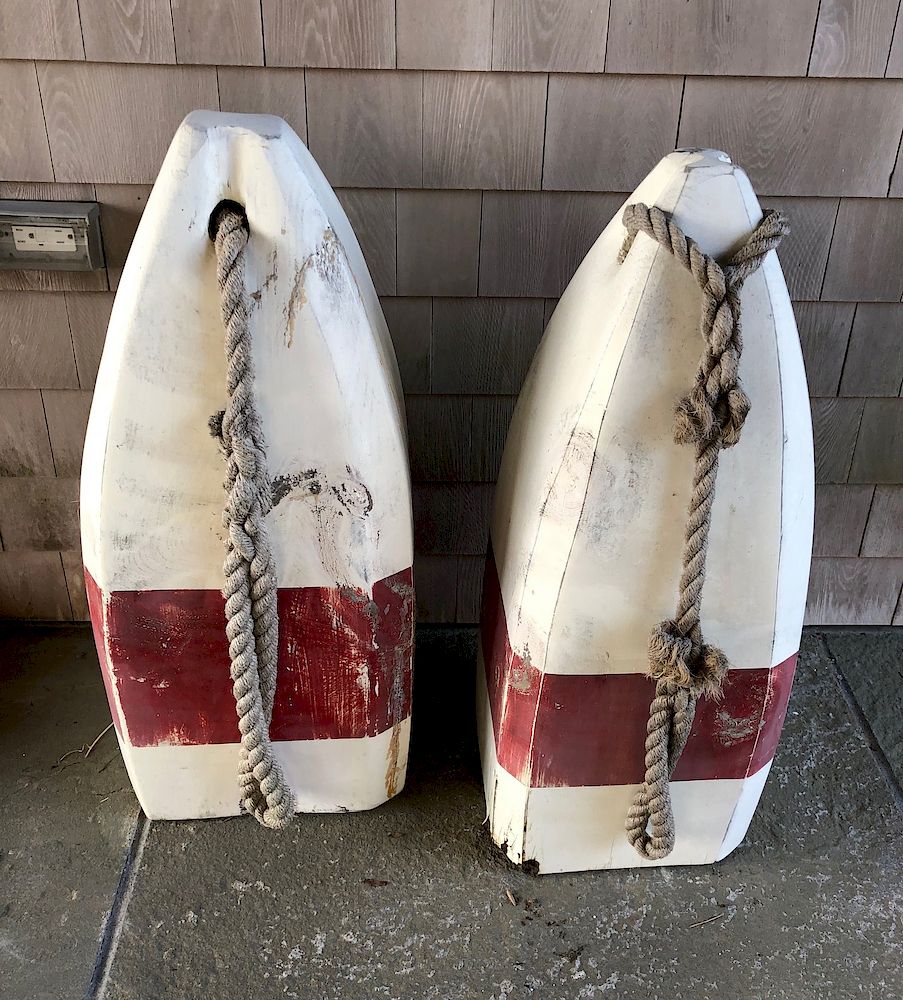 Appraisal: Four Colossal Red and White Painted Buoys Exclusive on Bidsquare