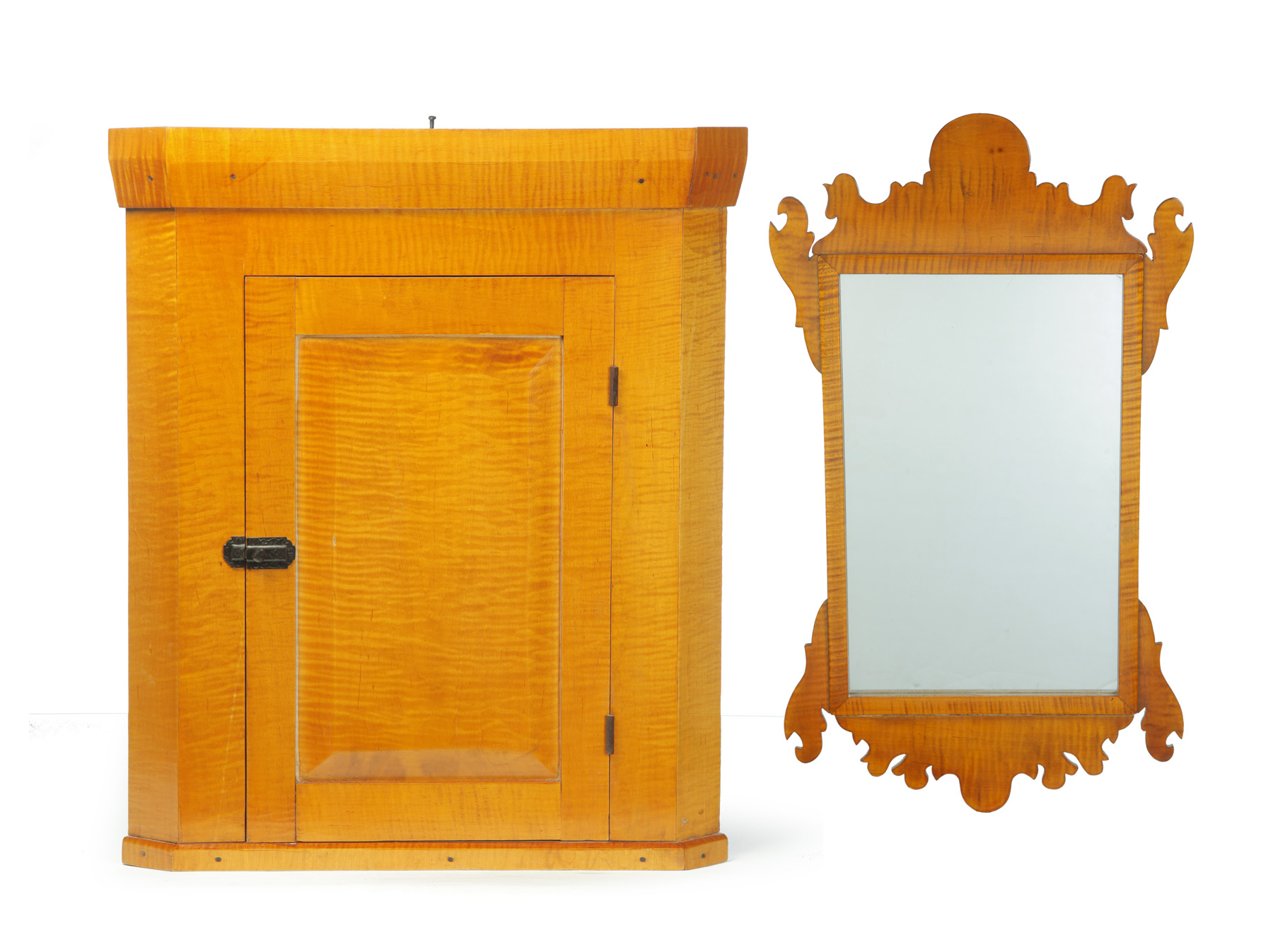 Appraisal: AMERICAN HANGING CORNER CUPBOARD AND MIRROR Third quarter- th century