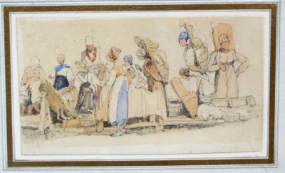 Appraisal: Samuel Prout British - Group of Washerwomen watercolour over pencil