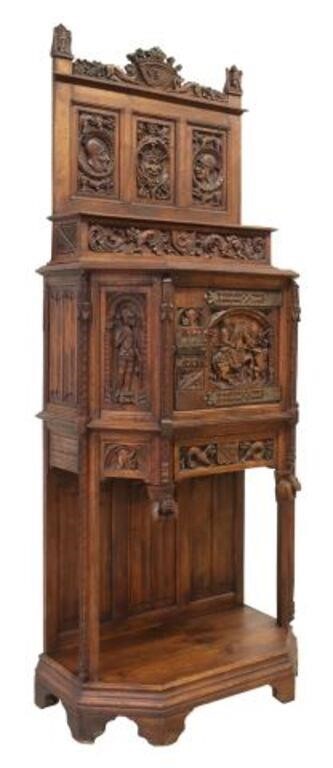 Appraisal: French Gothic Revival oak cupboard cabinet early th c having