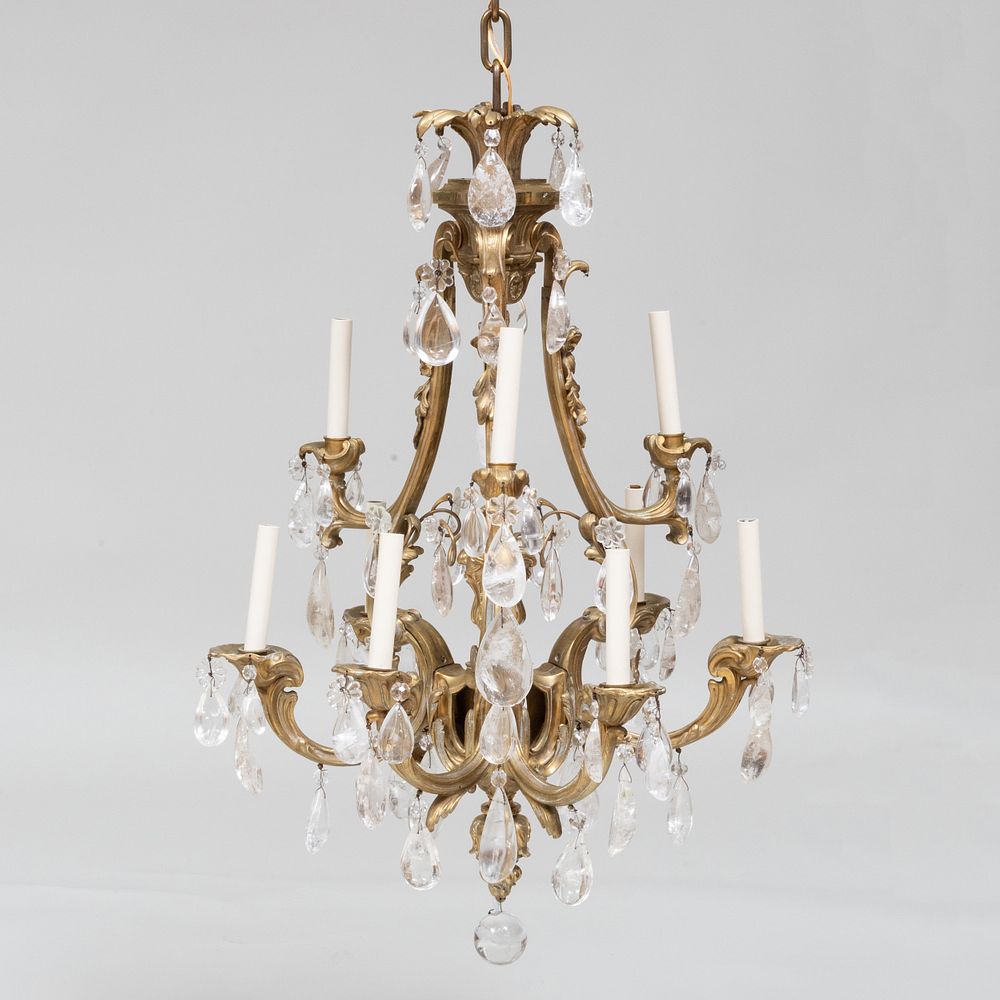 Appraisal: Louis XV Style Gilt-Bronze and Rock Crystal Nine Light Chandelier