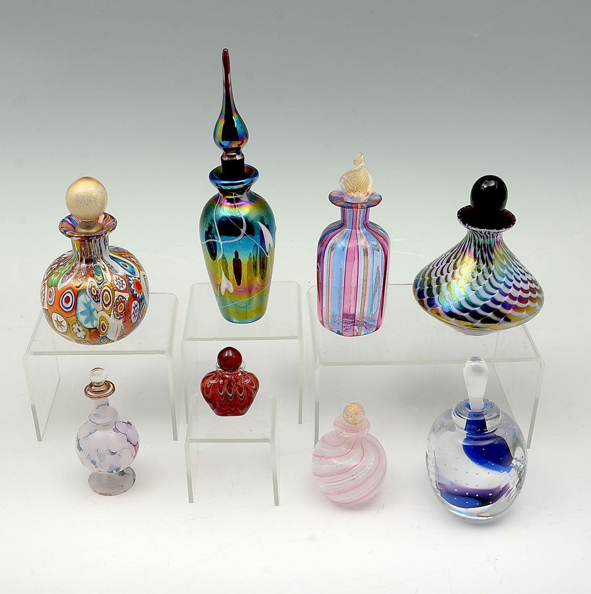 Appraisal: PC ART GLASS PERFUME BOTTLES Comprising - Colorful art glass