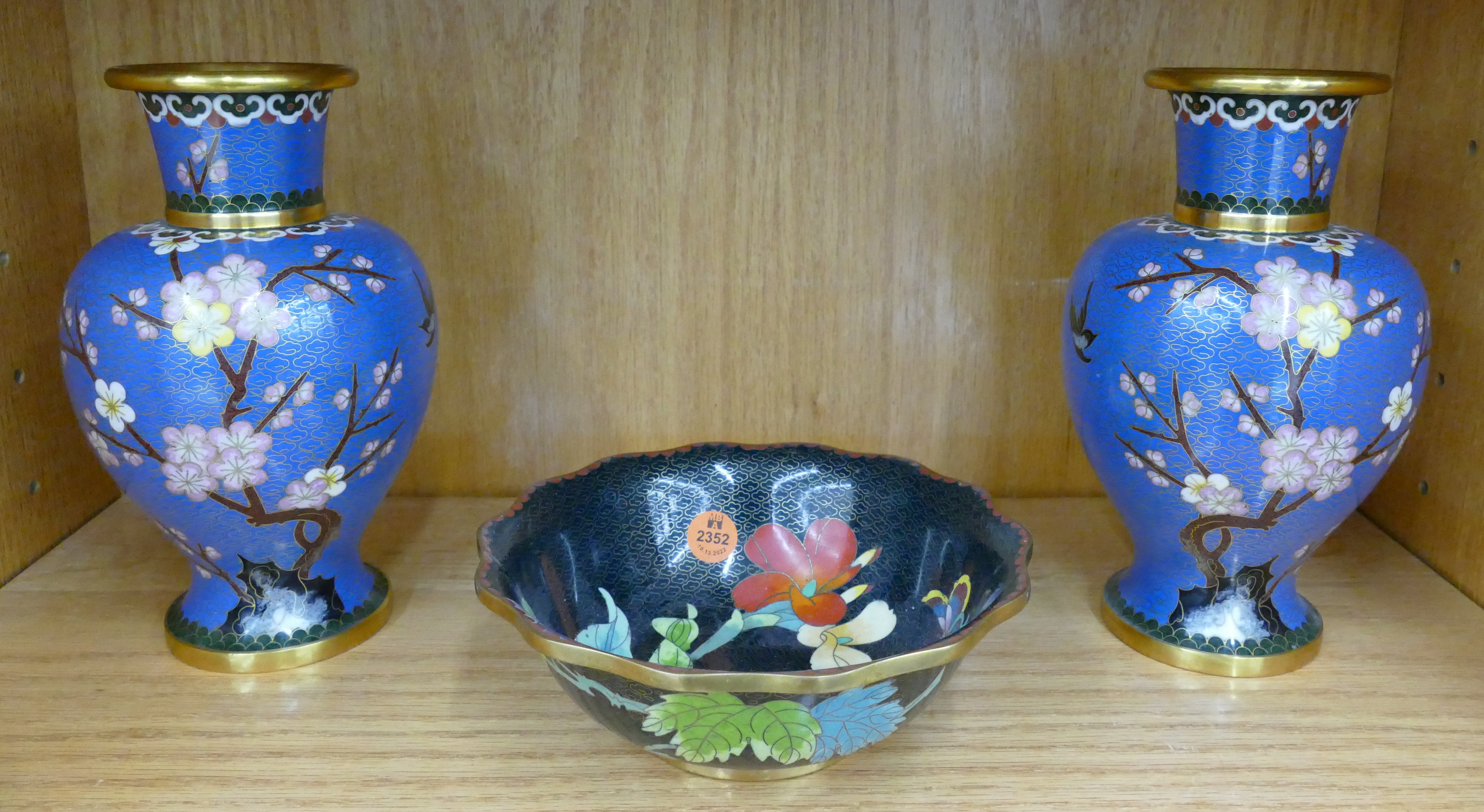 Appraisal: pc Chinese Cloisonne Vases Bowl- '' and ''