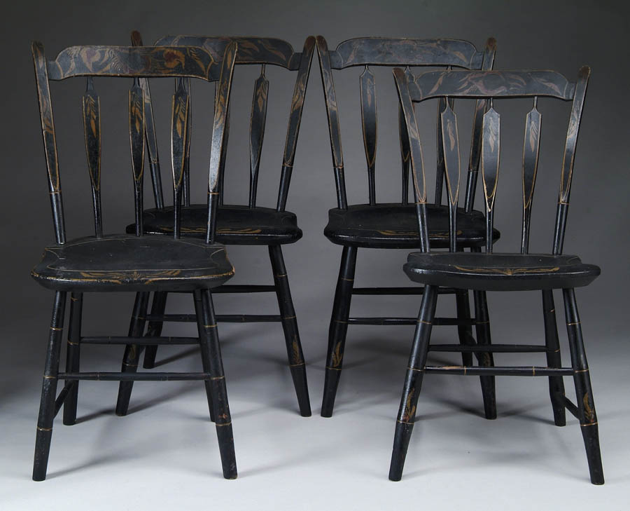 Appraisal: SET OF FOUR WINDSOR THUMB-BACK CHAIRS IN ORIGINAL PAINT Step