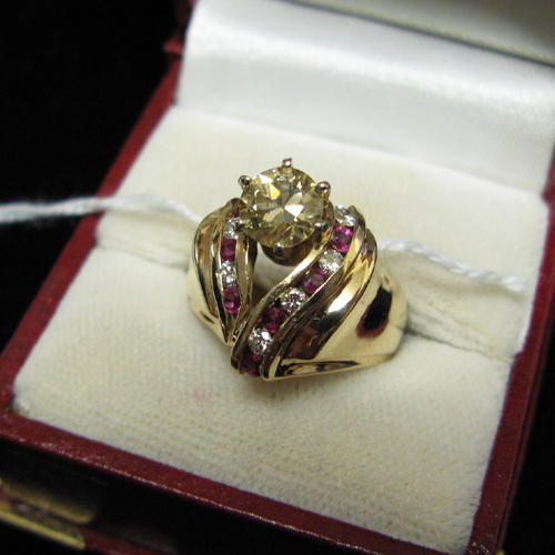 Appraisal: DIAMOND RUBY AND FOURTEEN KARAT GOLD RING WITH APPRAISAL The