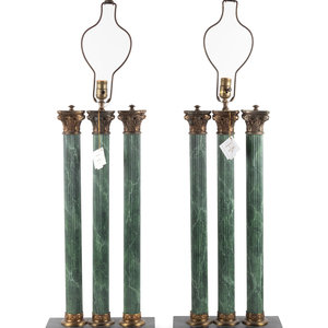 Appraisal: A Pair of Faux Marble Column-Form Table Lamps th st