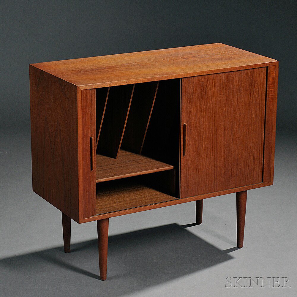 Appraisal: Scandinavian Design Record Cabinet Teak veneers Denmark c Rectangular top