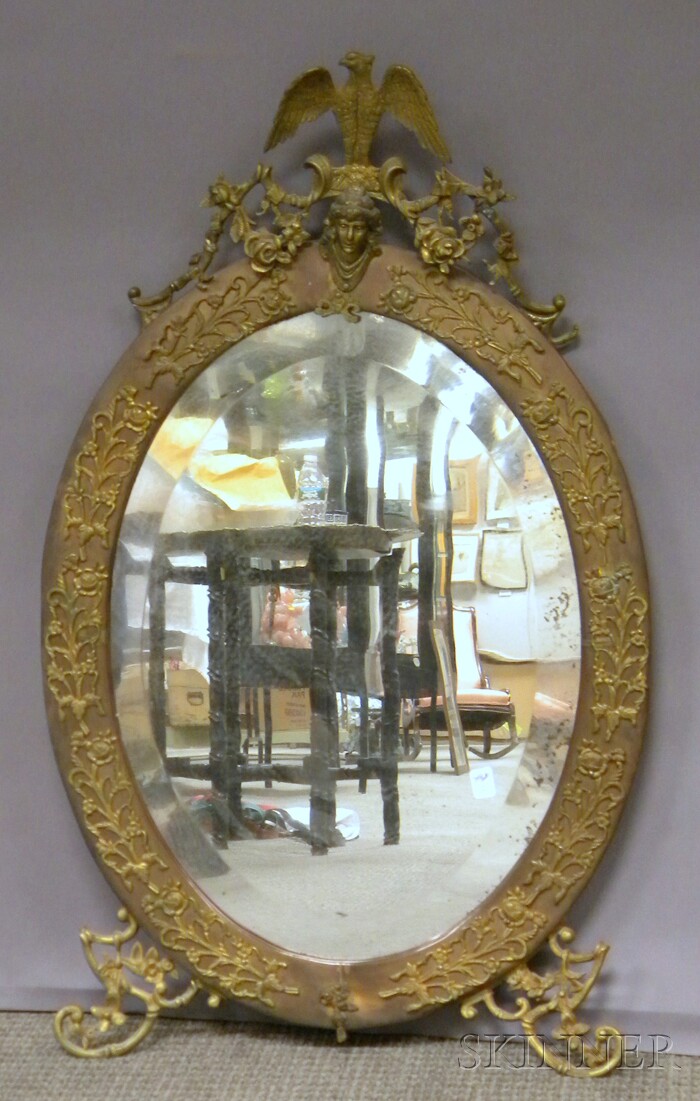 Appraisal: Neoclassical-style Gilt-brass Mirror with beveled glass lg in