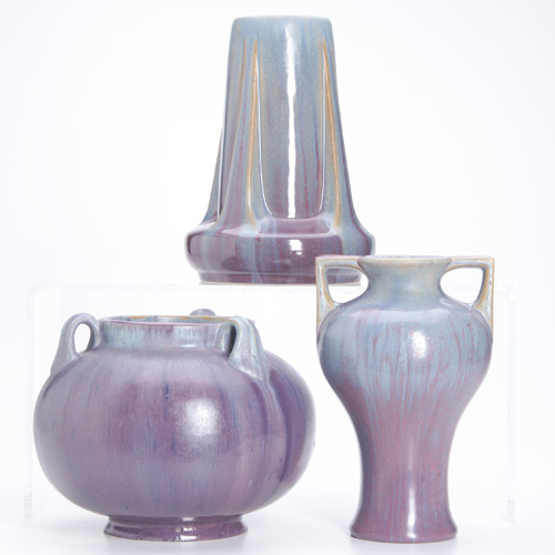 Appraisal: FULPER Three vases covered in Wistaria Matt glaze Grinding chip