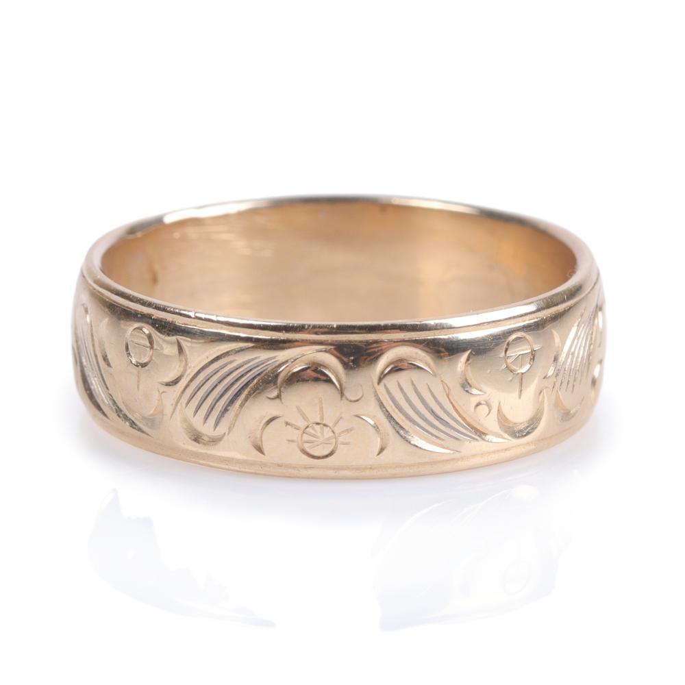 Appraisal: Vintage retro estate k yellow gold engraved orange blossom wedding