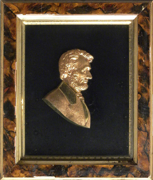 Appraisal: Victorian gilt metal bust of Abe Lincoln frame x