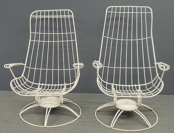 Appraisal: - Pair of white metal tube chairs c each h