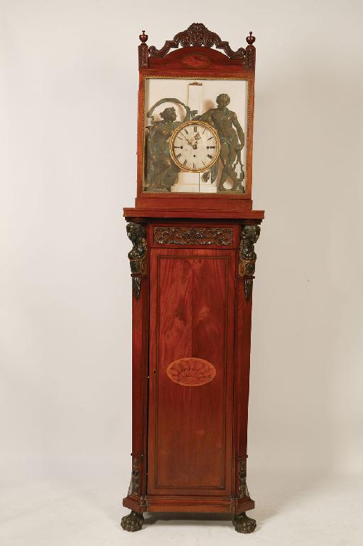 Appraisal: A DUTCH MAHOGANY LONGCASE CLOCK of neo-classical design the silvered