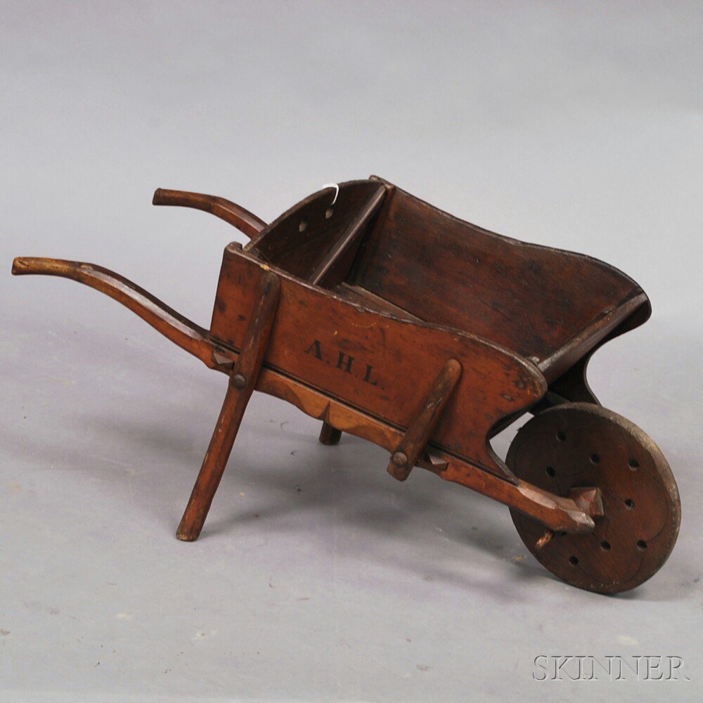 Appraisal: Child's Pine Wheelbarrow th century sides bearing the initial A