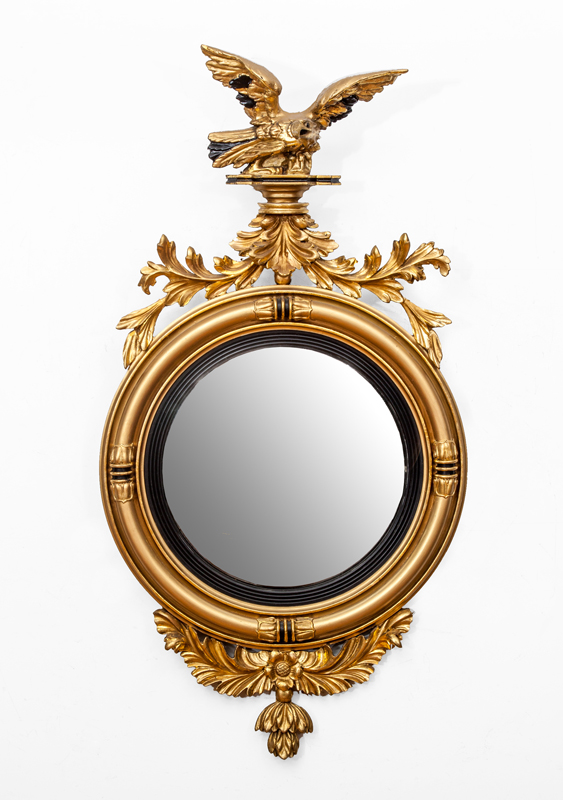 Appraisal: LATE FEDERAL STYLE EBONIZED AND PARCEL-GILT CONVEX MIRROR x in