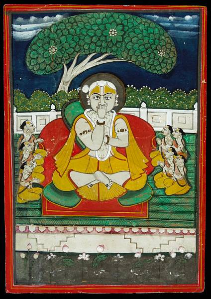 Appraisal: A group of six Pahari or Rajasthani religious paintings The