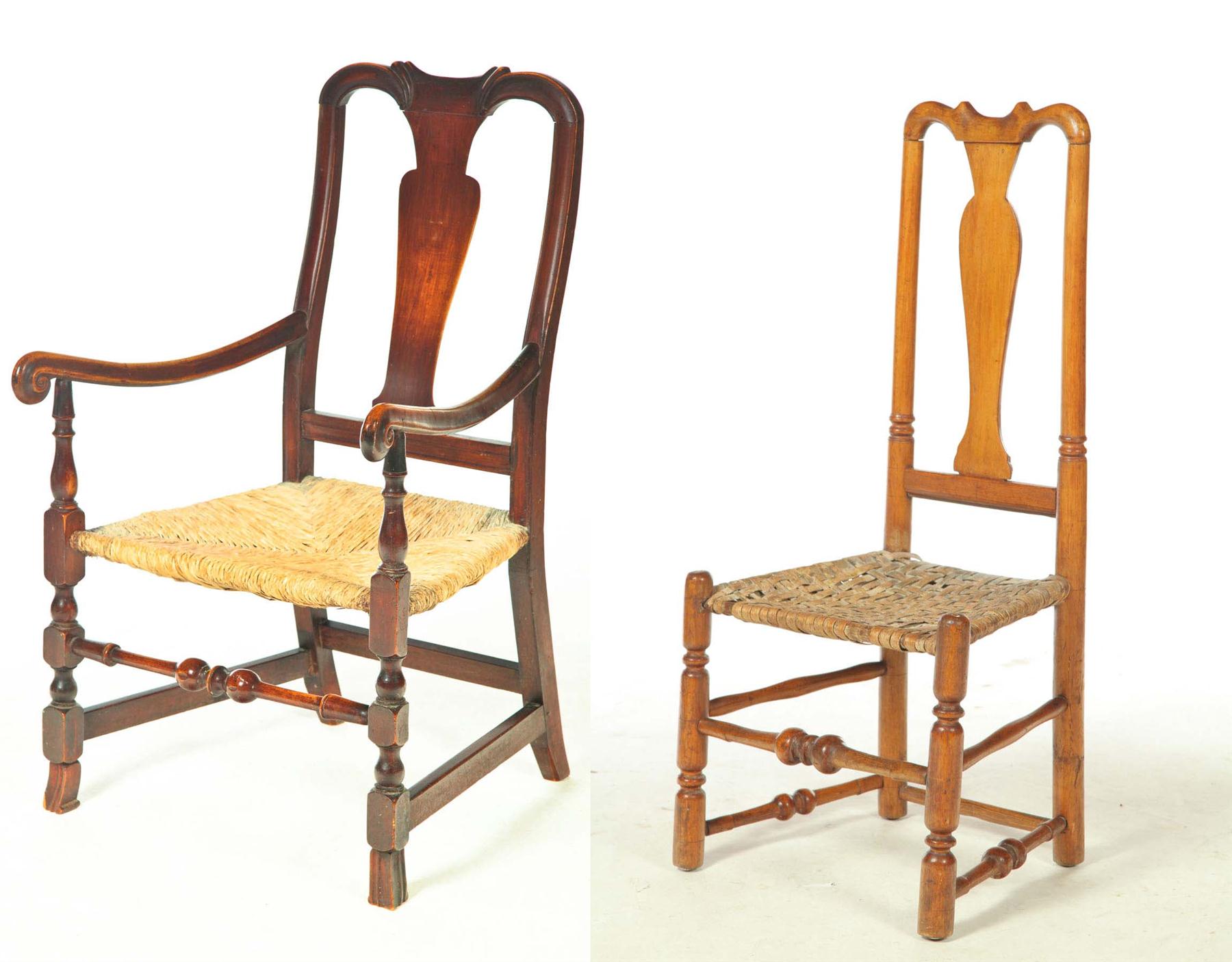 Appraisal: TWO QUEEN ANNE CHAIRS New England th century maple with