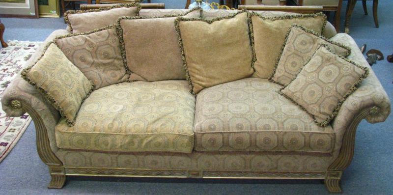 Appraisal: Bernhardt transitional sofa with carved legs and base loose cushion