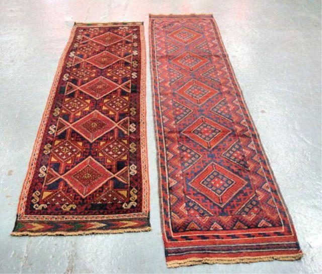 Appraisal: Afghan Runners Both with Kilim Weaving on Tops One with