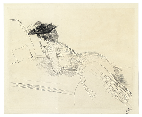 Appraisal: PAUL C SAR HELLEU Femme lisant Drypoint circa x mm