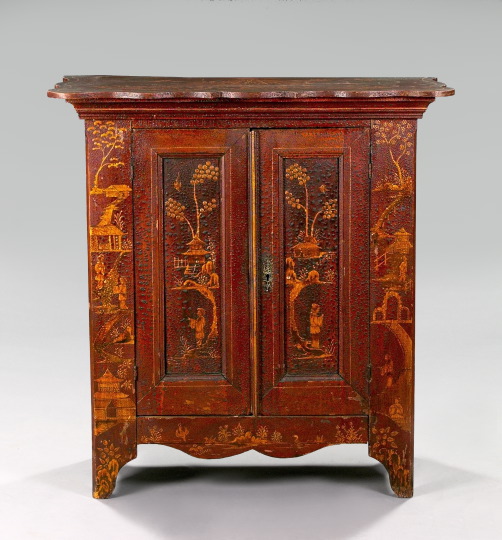 Appraisal: Unusual Pine and Chinoiserie Paint-Decorated Cabinet mid- th century the