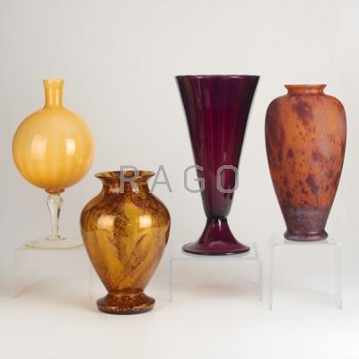 Appraisal: EUROPEAN ART GLASS Four vessels ca s Some marked Tallest