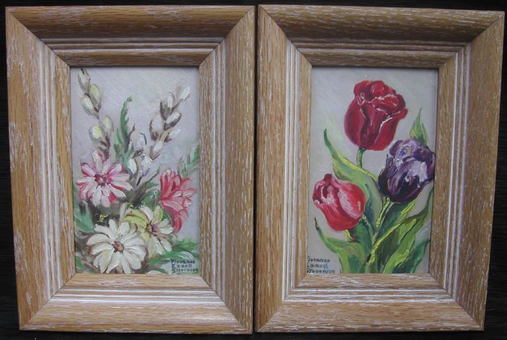 Appraisal: Florence Ezzell Stevenson American th Century Daisies and Tulips pair