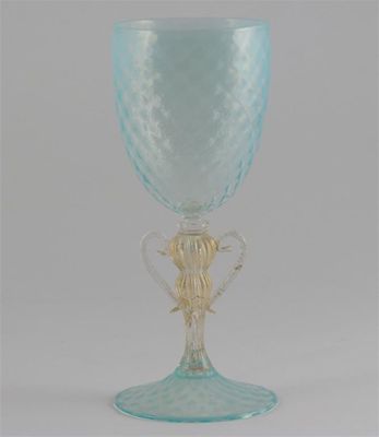 Appraisal: An Italian blue vaseline glass goblet vase the clear glass