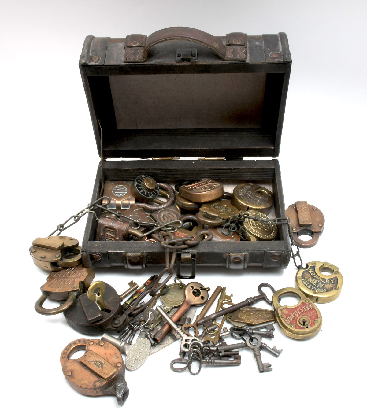 Appraisal: ASSORTED EARLY LOCK KEY COLLECTION IN CASE Comprising Locks including