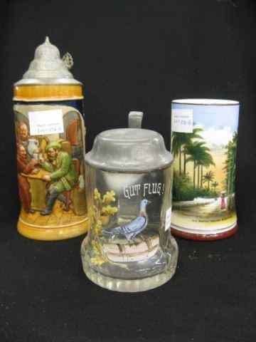 Appraisal: Antique Steins early Bermuda with lithopane enameled glass with carrier