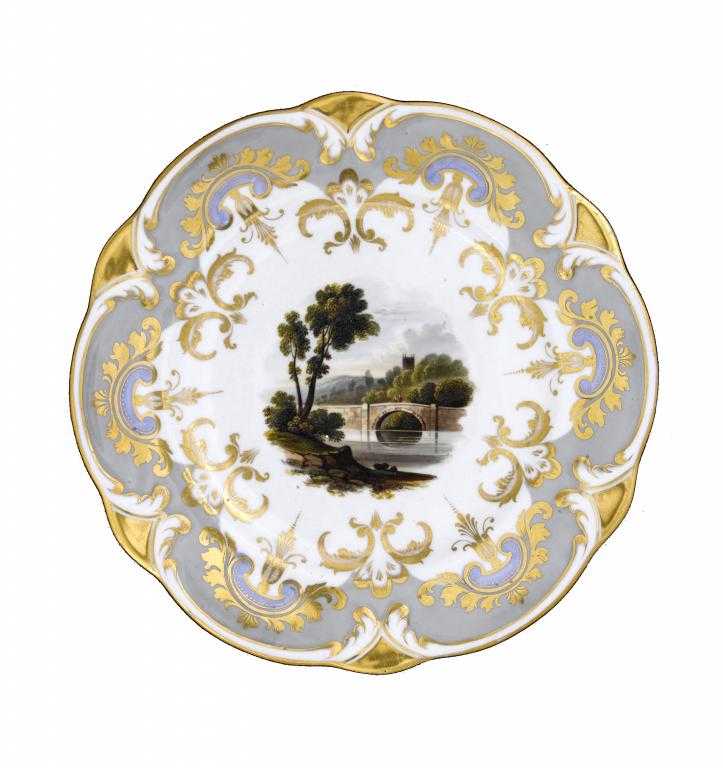 Appraisal: A ROCKINGHAM DESSERT PLATE of scroll moulded shape finely painted