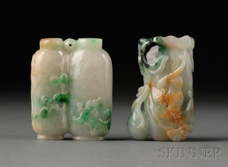 Appraisal: Two Jade Snuff Bottles pale green with emerald markings one