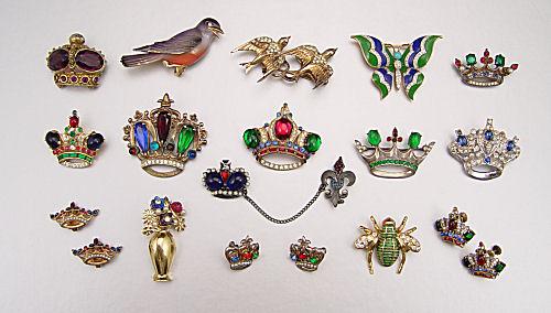 Appraisal: SIGNED VINTAGE CROWN BUG AND BIRD FIGURAL PINS To include