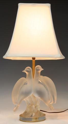 Appraisal: Lalique France Ariane frosted table lamp standard depicting two doves