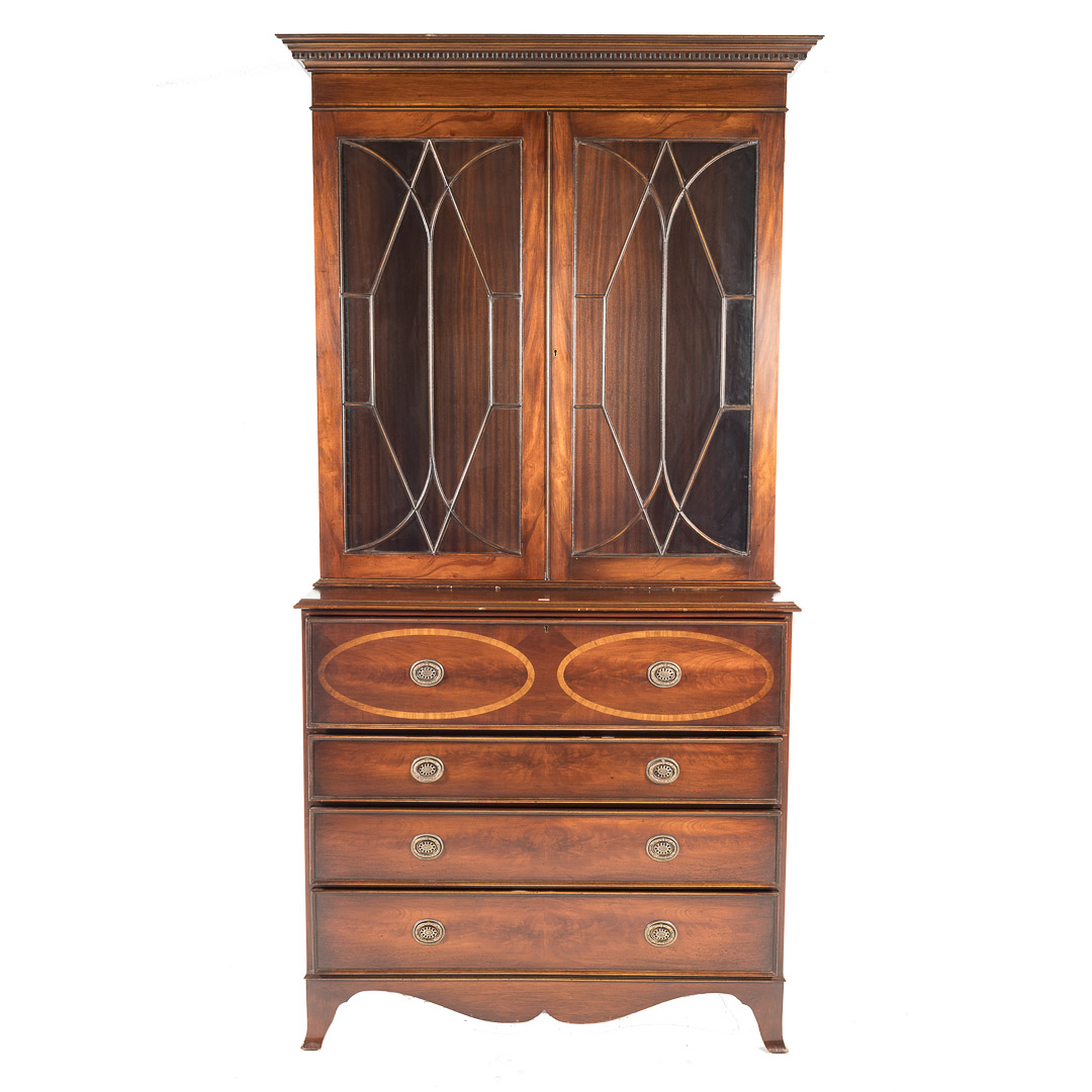 Appraisal: George III style mahogany secretary bookcase th century flat molded