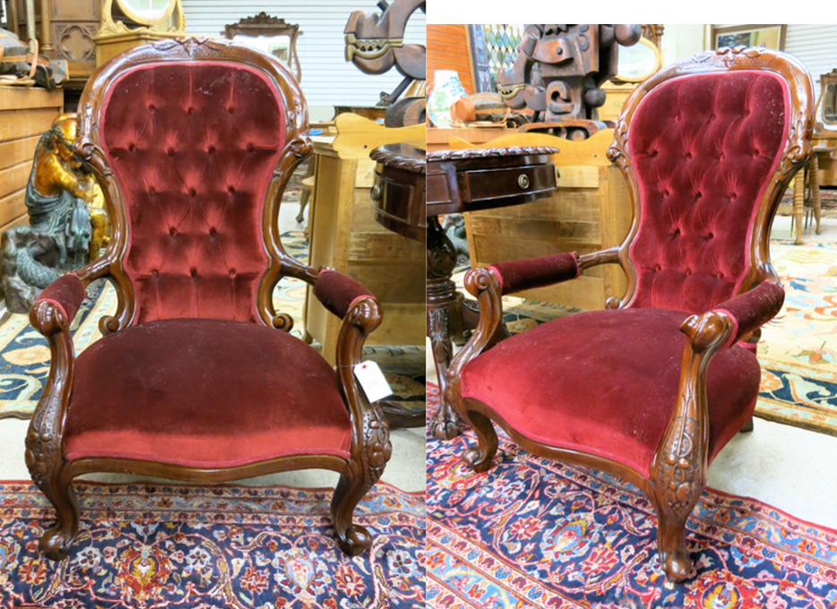 Appraisal: A PAIR OF VICTORIAN STYLE MAHOGANY ARMCHAIRS with matching burgundy