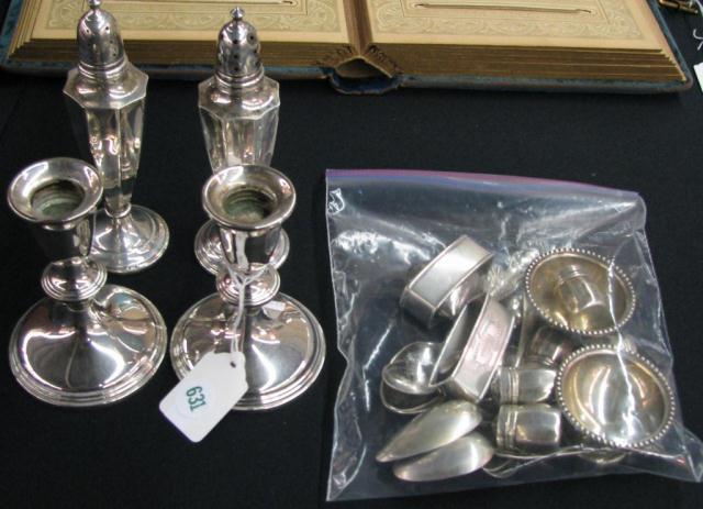 Appraisal: Group of Assorted Sterling Silver Table Items including weighted candle