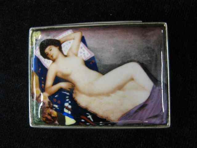 Appraisal: Enameled Sterling Box with Nude Woman reclining '' x ''