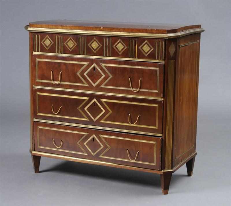 Appraisal: RUSSIAN NEOCLASSICAL BRASS-MOUNTED MAHOGANY COMMODE The top with chamfered corners