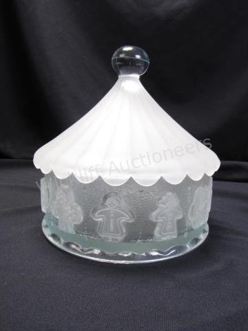 Appraisal: Goebel Frosted Crystal Carousel Lidded Candy Dish carousel decoration encircling