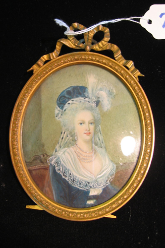 Appraisal: FRENCH TH CENTURY MINIATURE PAINTING mixed media depicts Madame Marie