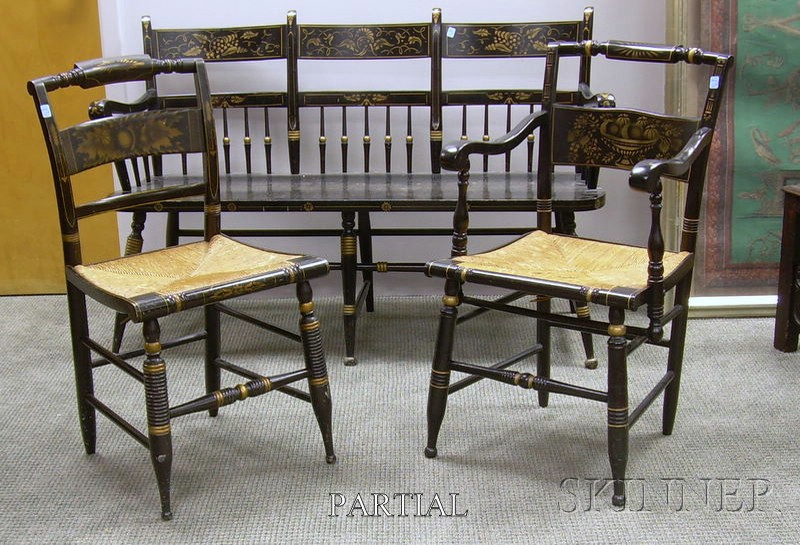 Appraisal: Five L Hitchcock Black-painted and Stencil Decorated Chairs and a