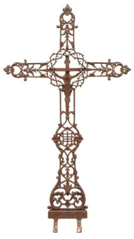 Appraisal: FRENCH CAST IRON CRUCIFIX CROSS TH C HFrench cast iron