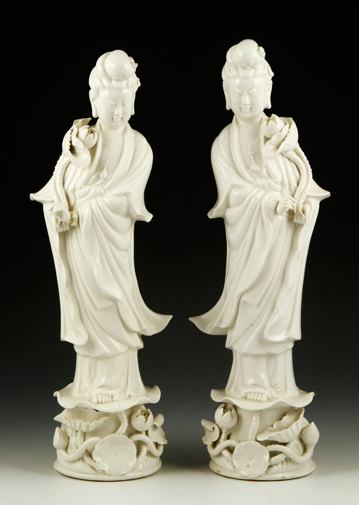 Appraisal: - Pair of Blanc de Chine Figures Pair of blanc