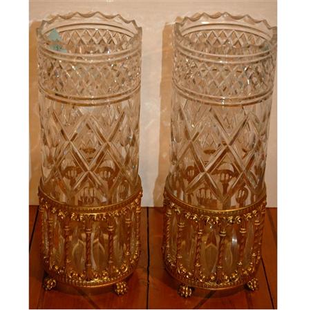 Appraisal: Pair of Gilt-Metal Mounted Cut Glass Vases Estimate -