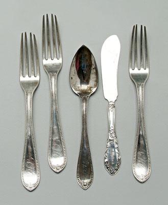 Appraisal: Charleston coin silver flatware three forks one spoon one knife